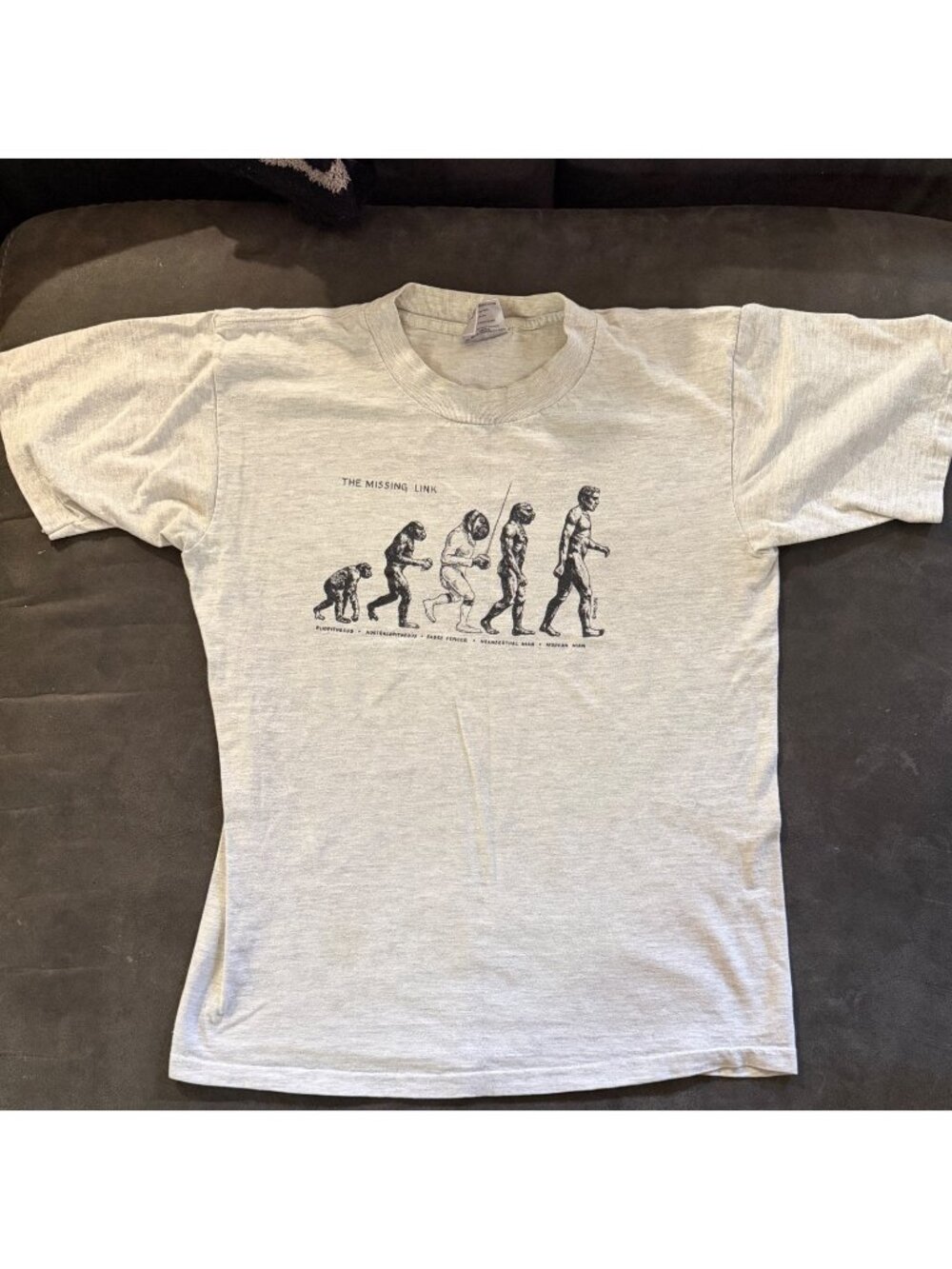Vintage Evolution T-Shirt The Missing Link Graphic Pre-Shrunk Cotton L